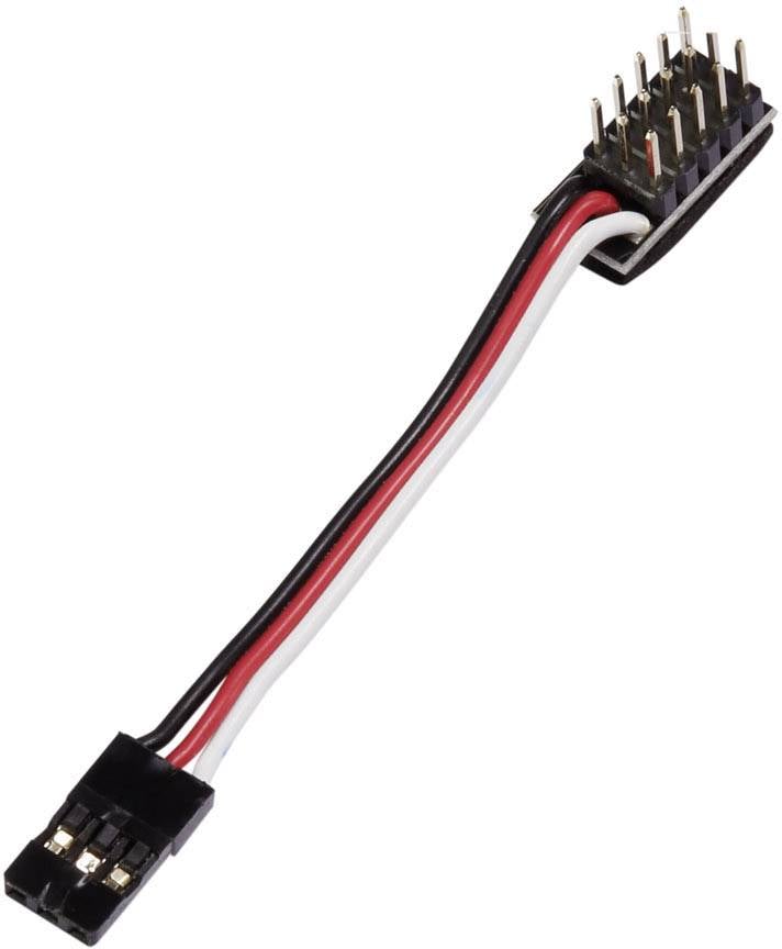 A three-pole cable connection with black, white, and red wires. Connectors are located on each end.