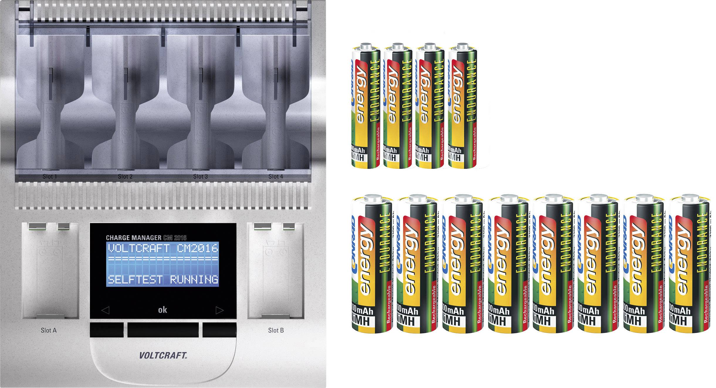 VOLTCRAFT Charge Manager CM2016 Charger for cylindrical cells NiCd, NiMH, NiZn AAA , AA , C, D, 9V PP3-0