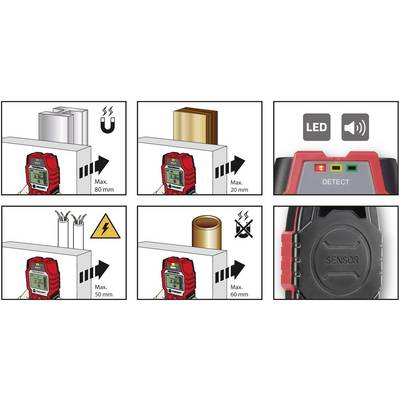 TOOLCRAFT Detector OG 08 1517080 Locating depth (max.) 80 mm Suitable for Non-ferrous metal, Ferrous metal, Live wires, -4