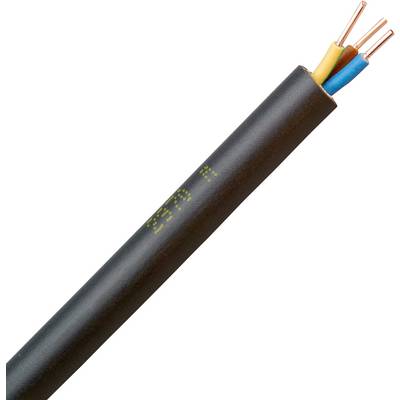 Black cable with three copper wires (blue, yellow-green, brown) protrudes, symbolising electrical supply.