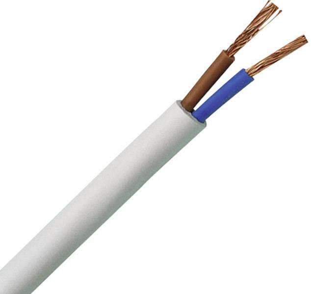 Electrical cable with three insulated copper wires: brown, blue, and earth (without insulation). Suitable for electrical installations.