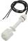 A white float switch with cable, used for detecting liquid levels in containers.