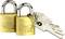 Two golden padlocks by the brand 'BURG WÄCHTER C-line', connected by a key ring with several keys attached.
