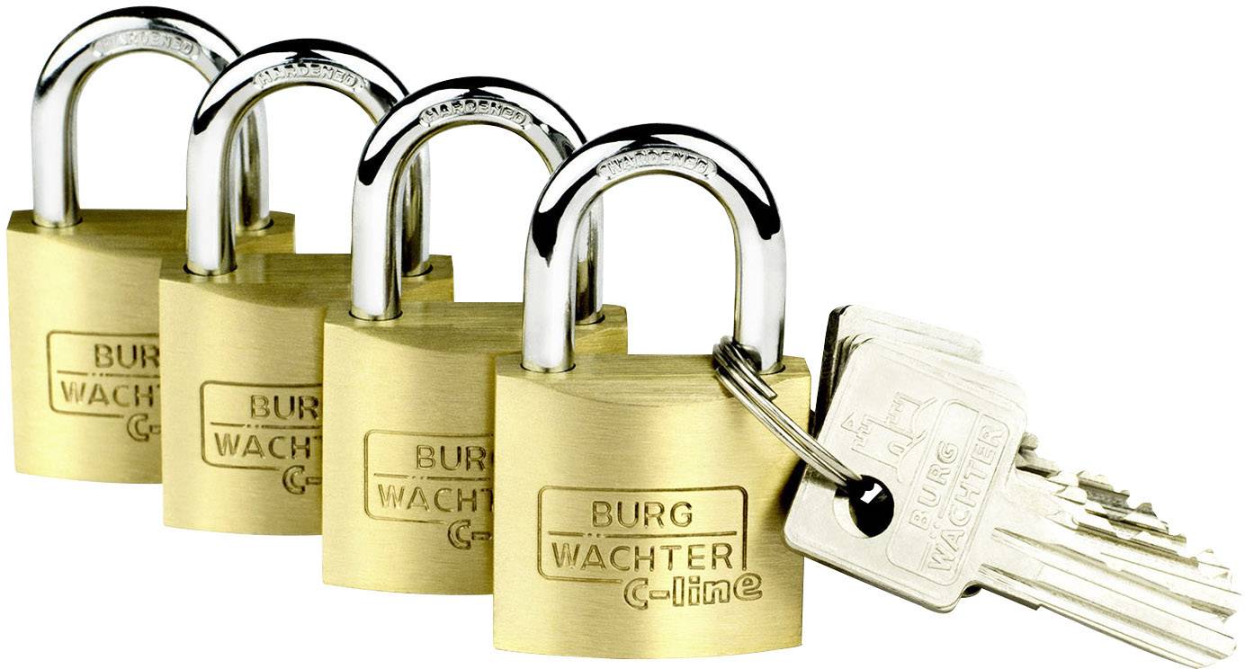 Burg Waechter 4er Set Set Quadro 222 30 SB Padlock keyed-alike Brass Key