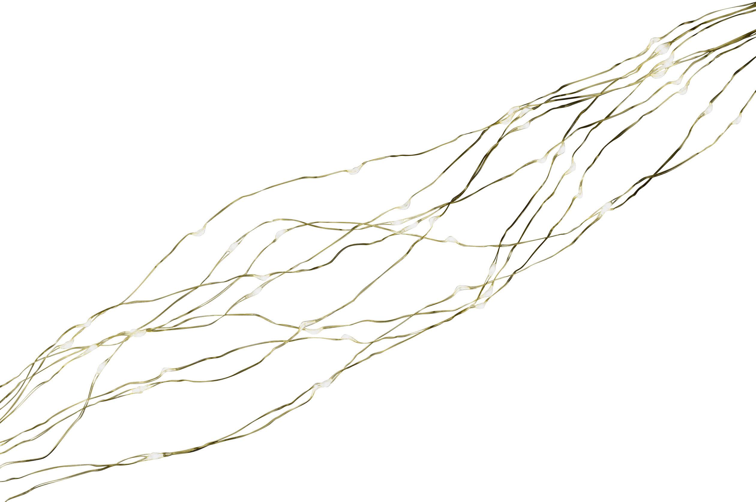 Long, slender, golden branches with small white LED lights.