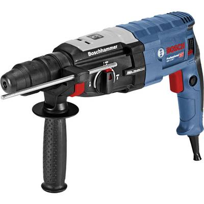 A Bosch electric drill in black and blue with a handle and chuck, suitable for professional work.