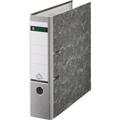 A grey Leitz folder with a label on the spine for document organisation.