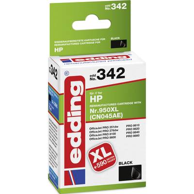 Packaging for a reconditioned HP ink cartridge by edding, compatible with HP OfficeJet Pro printers, black, XL size.