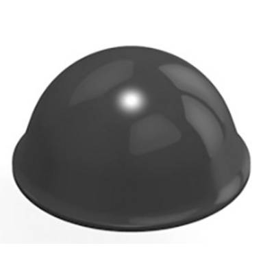 A gleaming, black hemisphere on a white background.