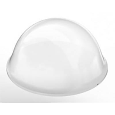 A transparent, semi-circular cover lying on a white background.