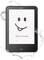 An e-reader with a smiling face on the screen and the text 'Hello, I am tolino'. Water droplets surround the device.