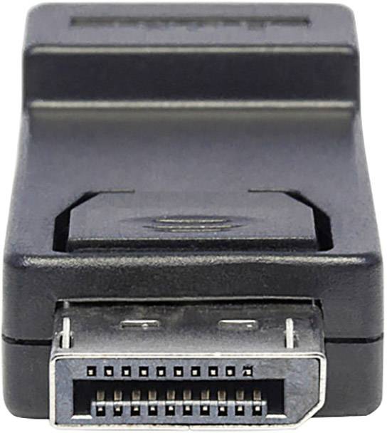 A black DisplayPort adapter with a rectangular plug and multiple pins, commonly used for connecting computers to monitors.