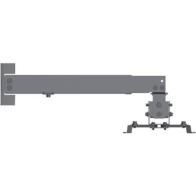 Side view of a mechanical arm with rectangular sections and a base for mounting to a surface.