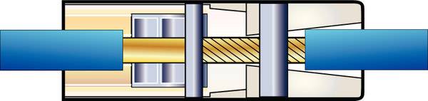 Cross-section of a hydraulic connector, showing the construction with internal seals and coupling mechanism for connecting pipelines.