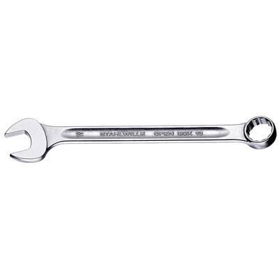 A silver spanner with open and ring-ended designs, stamped with the inscription 'STAHLWILLE OPEN BOX 19'.