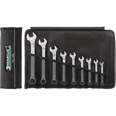 'Set of Stahlwille metal ring spanners in a black tool bag, arranged in ascending order from small to large.'