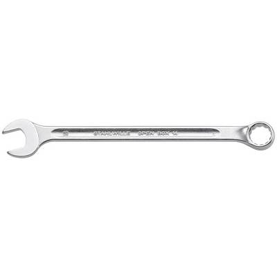 A silver spanner with an open-ended head on the left and a ring end on the right, labelled 'STAHLWILLE OPEN BOX 14'.