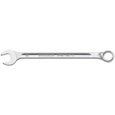 Metal spanner with open and ring-end, engraved with 'Stahlwille Open Box 14', used for screw-related work.