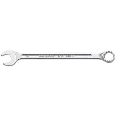 A silver spanner with an open-end and ring spanner side, engraved with 'STAHLWILLE OPEN BOX 14', on a white background.