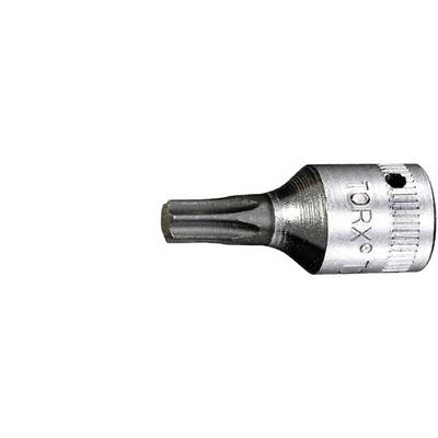 A Torx bit attachment made of metal for screwdrivers or drills, silver-coloured and gleaming, with a knurled texture for improved grip.