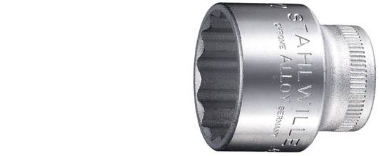 Steel alloy socket, cylindrical and knurled, with embossed 'STAHLWILLE' marking, used for screw-related work.