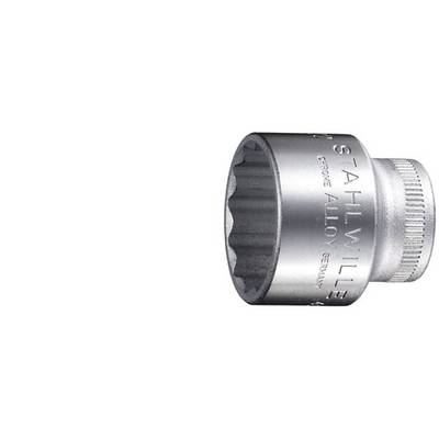 Steel alloy socket, cylindrical and knurled, with embossed 'STAHLWILLE' marking, used for screw-related work.