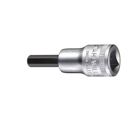 Hexagonal bit socket made of chrome steel, smooth, rectangular tip, for screws with internal hexagonal socket.