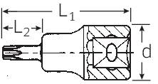 Technical drawing of a bit with labels 'L1', 'L2', and 'd' for length and diameter.