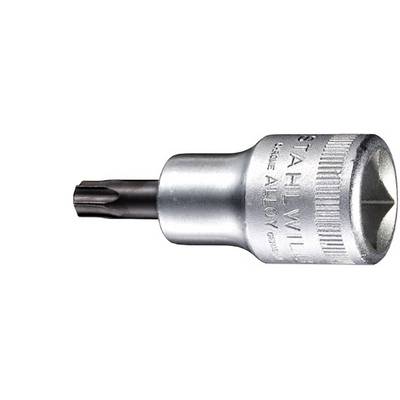A Torx screwdriver bit made of steel with side marking.
