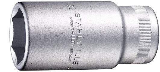 Metallic socket with the engraved inscription 'STAHLWILLE Germany', cylindrical in shape, used for screws and nuts.