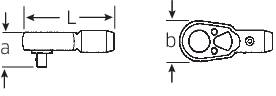 Technical drawing of a tool in side and top view. Includes dimensions and details of the tool's shape.