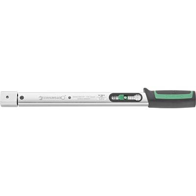 A silver-coloured torque wrench with a black handle and green accents. Markings indicate measurement units and settings.