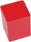 Red, square plastic cube on a white background.