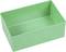 Green, rectangular plastic box without printing or distinctive features, open and empty.
