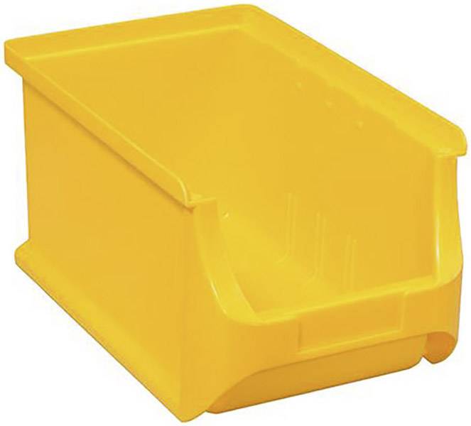 A yellow plastic container with an open front, suitable for storing or organising small items.