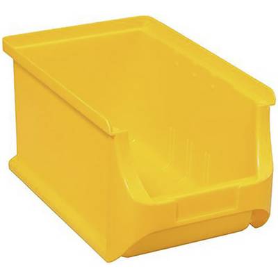 A yellow plastic container with an open front, suitable for storing or organising small items.