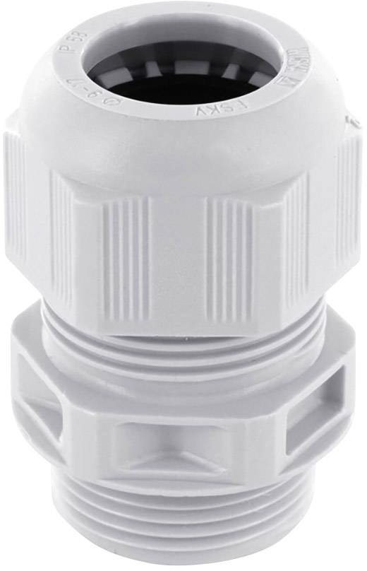 White cable gland with ribbed surface, for secure cable connections in electrical engineering applications.