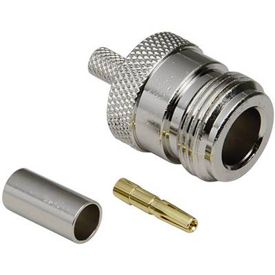 A metal adapter with a threaded screw thread together with a cylindrical silver housing and a small golden plug. Suitable for cable connections.
