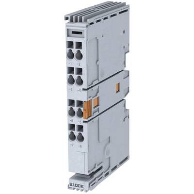 A grey, vertically standing electrical module with connections and an orange element in the centre.