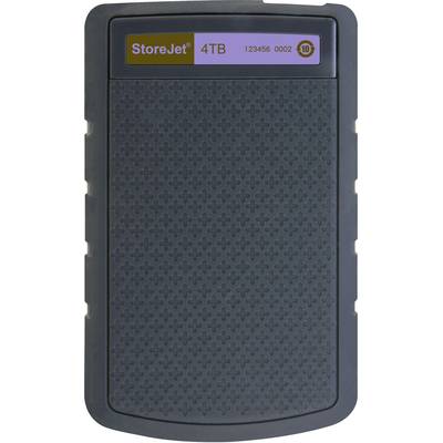 External hard drive with 4 TB capacity, grey casing, model number on label. Ideal for data storage and backup.