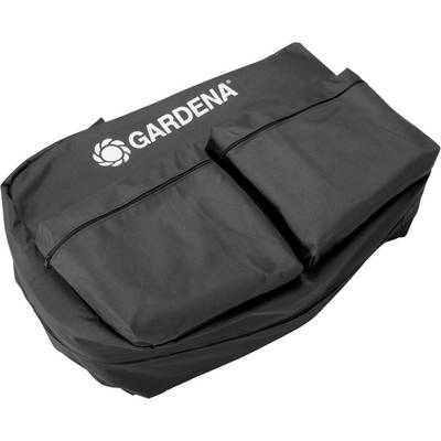 Black GARDENA storage bag with logo and two zippered pockets, suitable for storing garden accessories or tools.