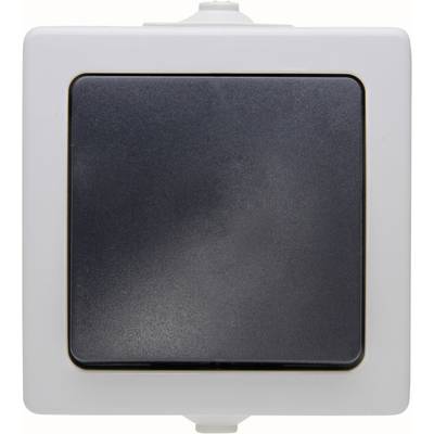 A square light switch with a black rocker in a white casing.
