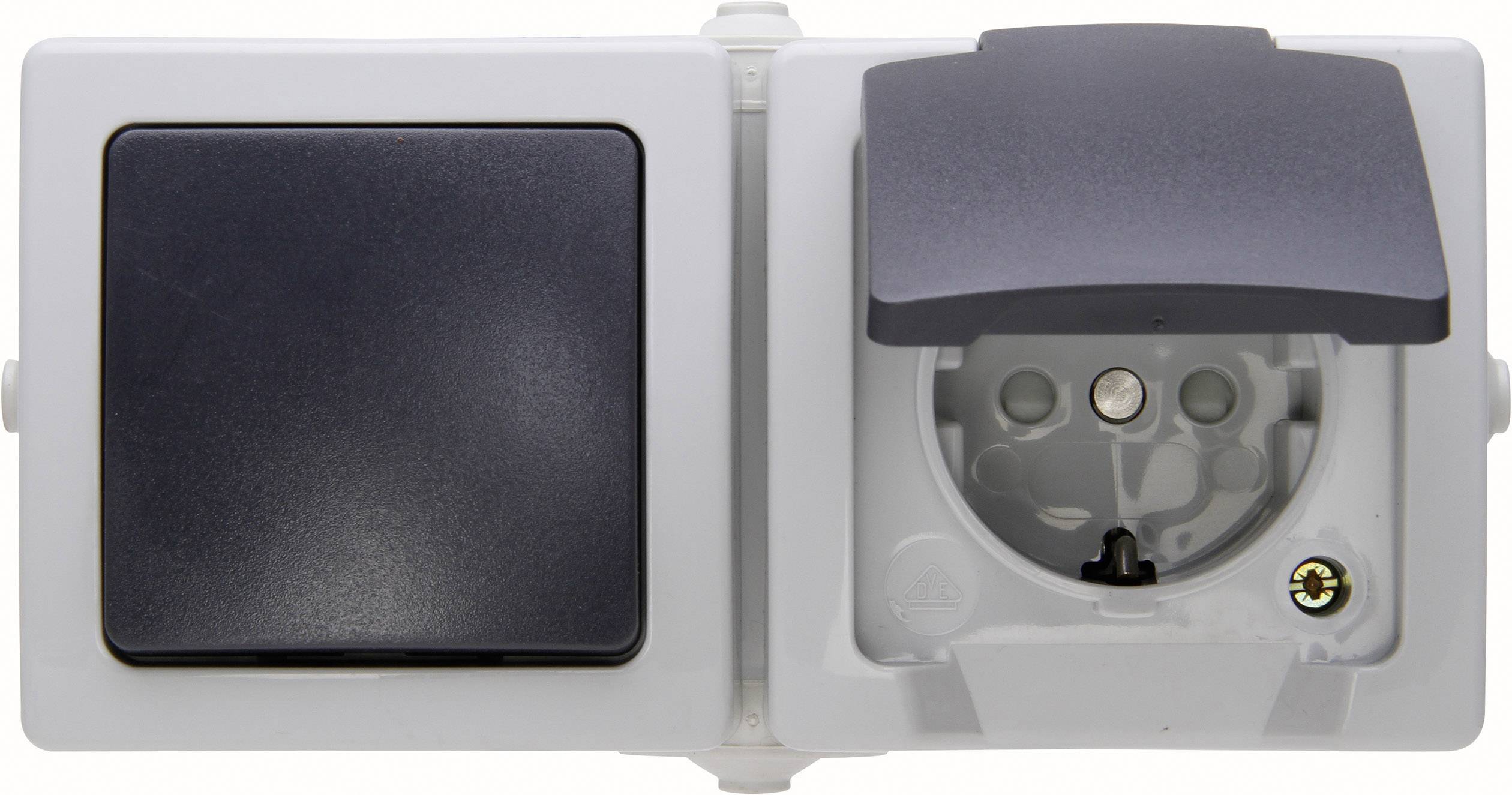 Kopp 138656001 Wet room switch product range Circuit breaker, Toggle switch, PG socket (+ lid) Nautic Grey 1 pc(s)