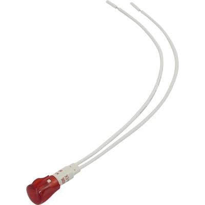 Red LED with two white connection wires, suitable for electronic circuits or as a status indicator in devices.