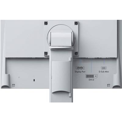 Rear view of a monitor with ports: DisplayPort, D-Sub Mini, DVI-D.