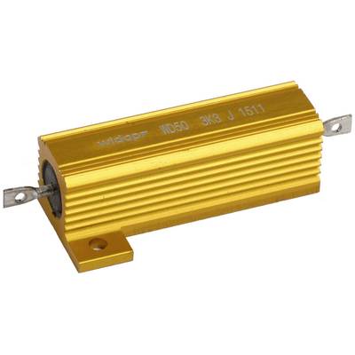 Yellow, cylindrical electrical resistor with label 'Widap WD50 3K3 J 1511', mountable via tabs at the ends.