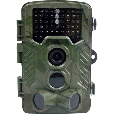 A camouflage wildlife camera with multiple lenses and infrared lights. Ideal for monitoring in the natural environment.