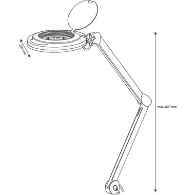 A schematic diagram shows an adjustable desk lamp with two sections and a round lamp head.