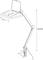 Black and white technical drawing of a desk lamp with an adjustable arm; dimensions for parts indicated.