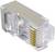 A RJ45 plug for network cables, with eight gold-plated contacts for reliable data transmission in network applications.
